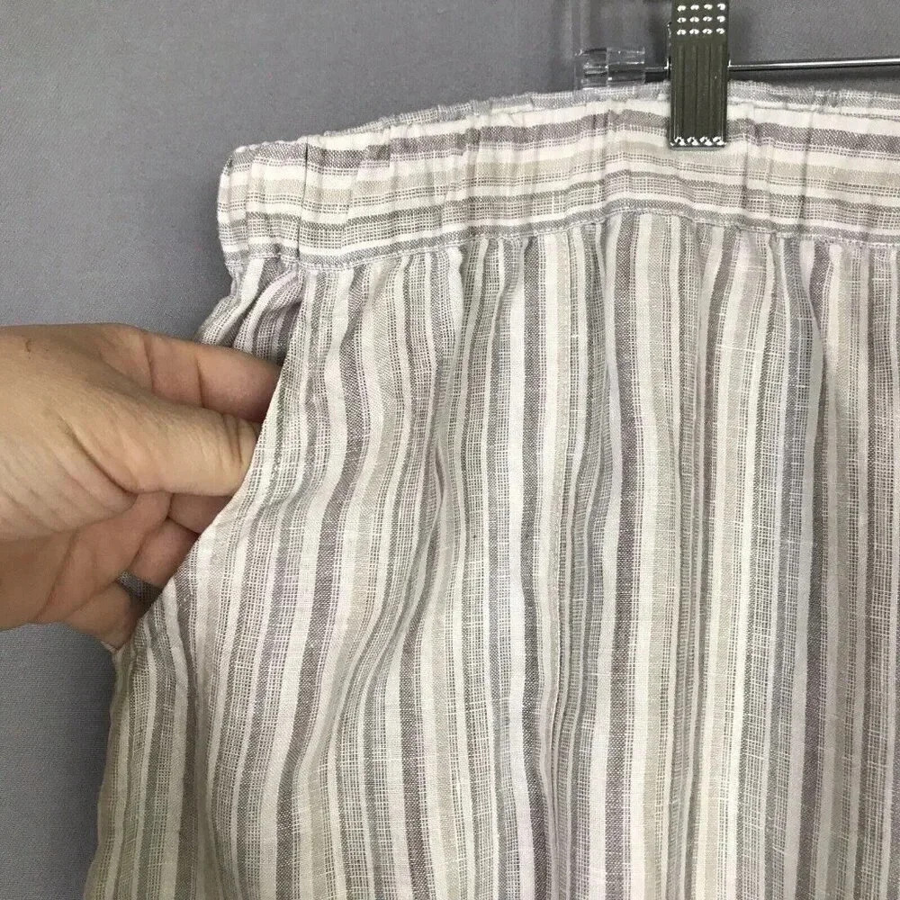 Vivid 100% Linen Wide Leg Pants Women Size 4X Pockets Drawstring Elastic Waist - Picture 5 of 16